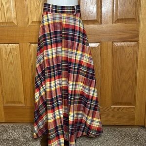 Vintage 70’s plaid red blue yellow white maxi skirt size 6